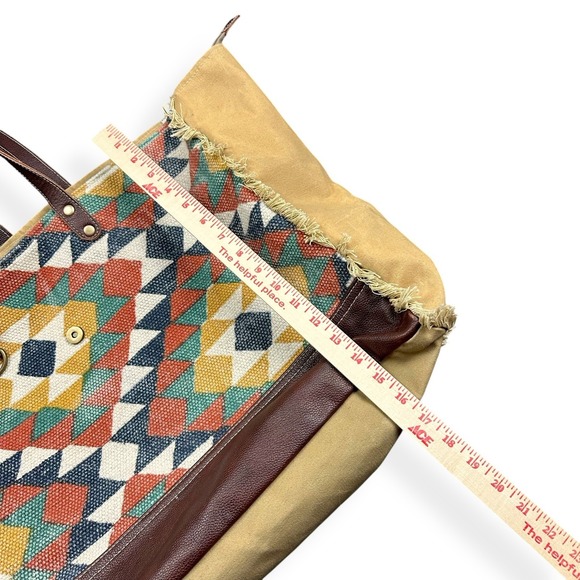 Myra Bag Aztec Duffel Tote Canvas Weekender Western Travel Bag Leather Southwest - Picture 11 of 16